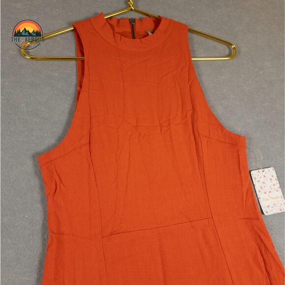 NWT Free People A-Line Dress Red Kitty Kat Back Cut-Out High Neck Women's Large - Picture 3 of 11